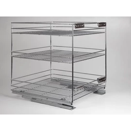 24273.500 FENÉKLAPRA SZERELHETŐ 3 RÉSZES KIHÚZHATÓ POLC BELSŐ FÉMRÁCS  445x510x475mm KRÓM