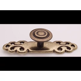 Rusztikus konyhabútor fogantyú gomb antikolt bronz levélmintás címerrel