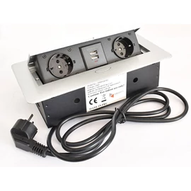 Munkalapba süllyeszthető konnektor 2x 230W + 2 USB, Alumínium